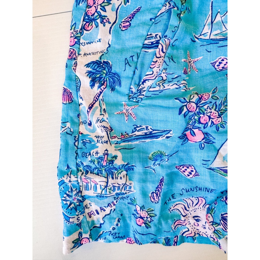 Lilly Pulitzer Lilo Lagoon Shorts Womens M Amalfi Blue Linen Florida Roadtrip EX - Picture 3 of 6